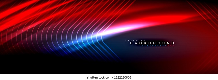 Neon glowing fluid wave lines, magic energy space light concept, abstract background wallpaper design, vector illustration