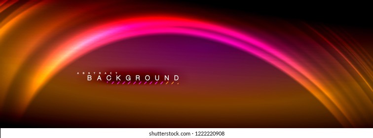 Neon glowing fluid wave lines, magic energy space light concept, abstract background wallpaper design, vector illustration