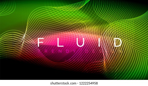 Neon glowing fluid wave lines, magic energy space light concept, abstract background wallpaper design, vector ripple texture illustration