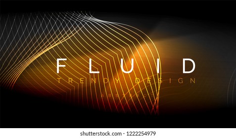 Neon glowing fluid wave lines, magic energy space light concept, abstract background wallpaper design, vector ripple texture illustration