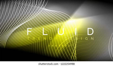 Neon glowing fluid wave lines, magic energy space light concept, abstract background wallpaper design, vector ripple texture illustration