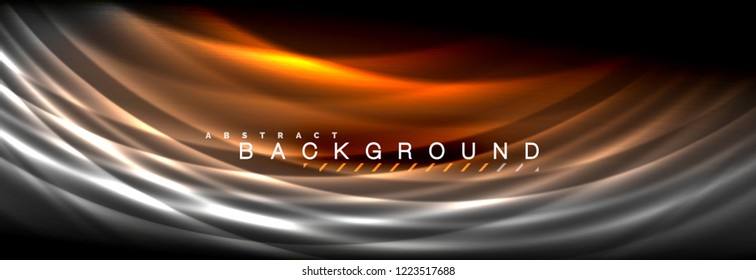 Neon glowing fluid wave lines, magic energy space light concept, abstract background wallpaper design, vector illustration