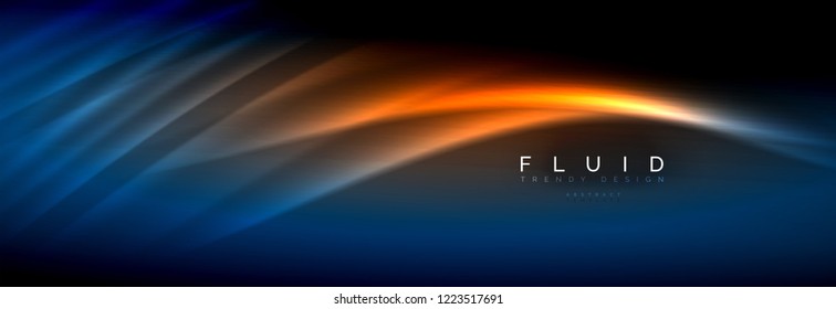 Líneas de onda de fluido brillantes neón, concepto de luz espacial mágica, diseño de fondo abstracto de fondo de fondo de fondo, ilustración vectorial