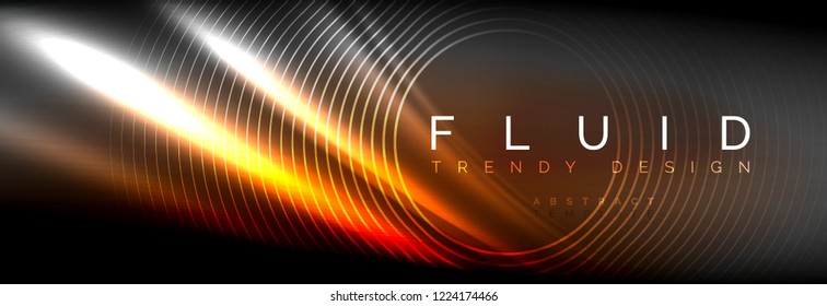 Neon glowing fluid wave lines, magic energy space light concept, abstract background wallpaper design, vector illustration