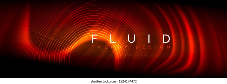 Neon glowing fluid wave lines, magic energy space light concept, abstract background wallpaper design, vector illustration