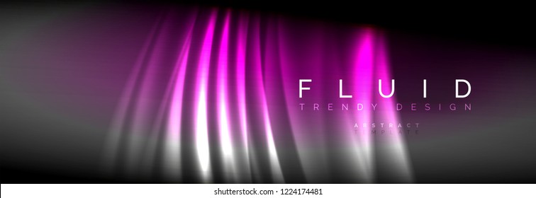 Neon glowing fluid wave lines, magic energy space light concept, abstract background wallpaper design, vector illustration