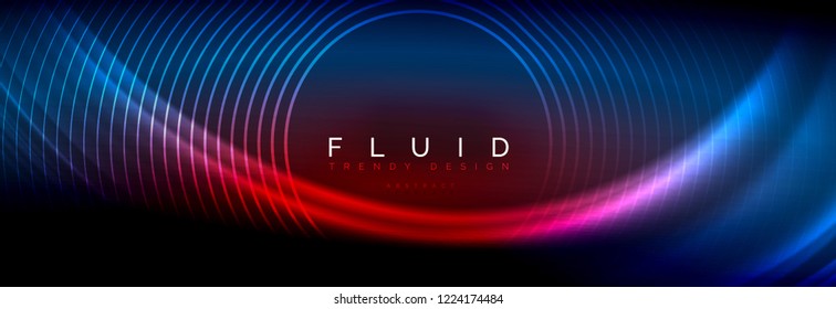 Neon glowing fluid wave lines, magic energy space light concept, abstract background wallpaper design, vector illustration