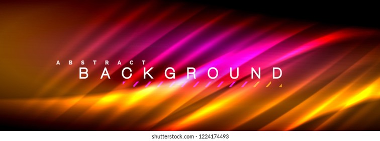 Neon glowing fluid wave lines, magic energy space light concept, abstract background wallpaper design, vector illustration