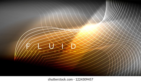 Neon glowing fluid wave lines, magic energy space light concept, abstract background wallpaper design, vector ripple texture illustration