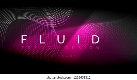Neon glowing fluid wave lines, magic energy space light concept, abstract background wallpaper design, vector ripple texture illustration