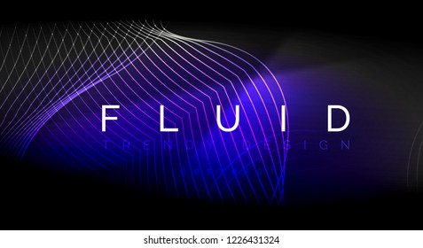 Líneas de onda de fluido brillantes neón, concepto de luz de espacio mágico, diseño de fondo abstracto de fondo de fondo, ilustración de textura vectorial ripple