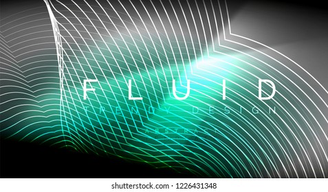 Neon glowing fluid wave lines, magic energy space light concept, abstract background wallpaper design, vector ripple texture illustration