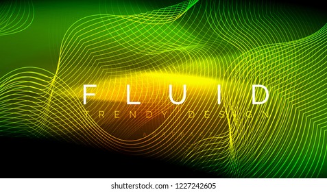 Neon glowing fluid wave lines, magic energy space light concept, abstract background wallpaper design, vector ripple texture illustration