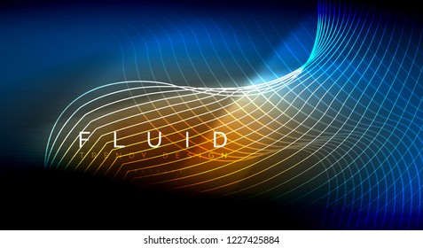 Neon glowing fluid wave lines, magic energy space light concept, abstract background wallpaper design, vector ripple texture illustration