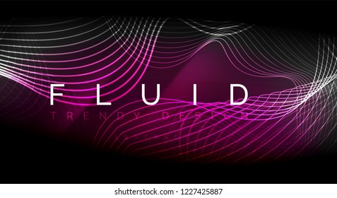 Neon glowing fluid wave lines, magic energy space light concept, abstract background wallpaper design, vector ripple texture illustration