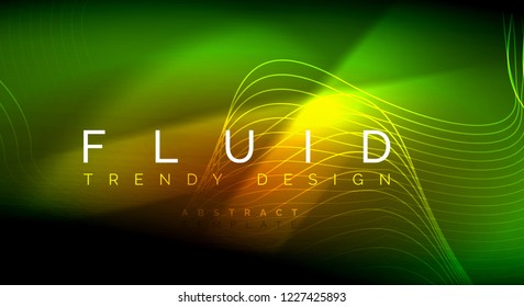 Líneas de onda de fluido brillantes neón, concepto de luz de espacio mágico, diseño de fondo abstracto de fondo de fondo, ilustración de textura vectorial ripple