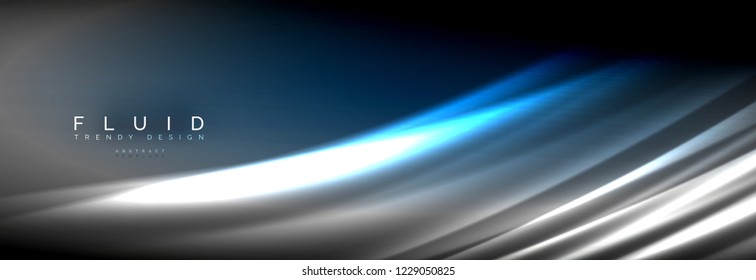 Neon glowing fluid wave lines, magic energy space light concept, abstract background wallpaper design, vector illustration