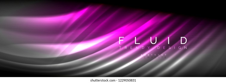 Líneas de onda de fluido brillantes neón, concepto de luz espacial mágica, diseño de fondo abstracto de fondo de fondo de fondo, ilustración vectorial