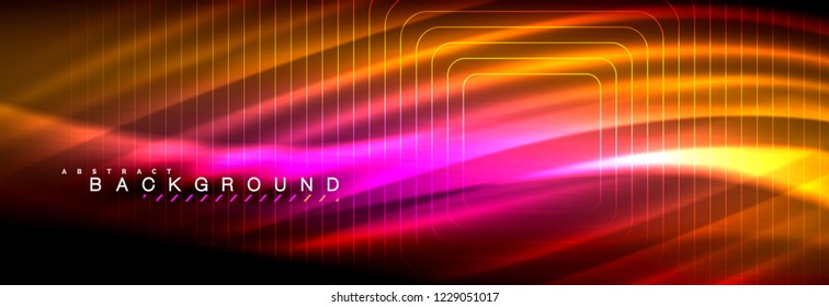 Neonleuchtende Fließbandlinien, magisches Energiespeicher-Lichtkonzept, abstrakter Hintergrund-Bildschirmhintergrund, Vektorgrafik