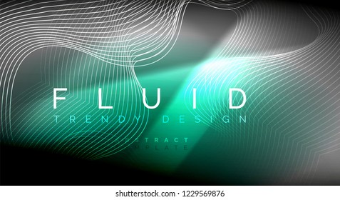 Néon brilhantes linhas de onda fluida, conceito de luz espaço de energia mágica, design de papel de parede de fundo abstrato, vetor ondulação textura ilustração