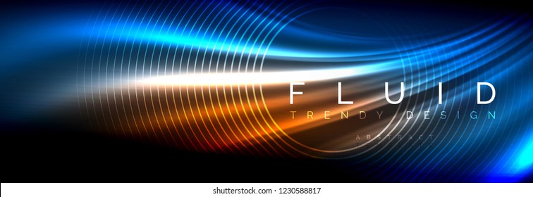 Neon glowing fluid wave lines, magic energy space light concept, abstract background wallpaper design, vector illustration
