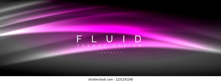 Neon glowing fluid wave lines, magic energy space light concept, abstract background wallpaper design, vector illustration