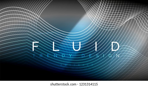 Neon glowing fluid wave lines, magic energy space light concept, abstract background wallpaper design, vector ripple texture illustration