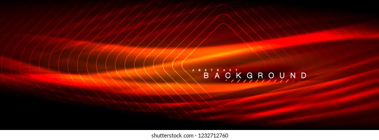 Neon glowing fluid wave lines, magic energy space light concept, abstract background wallpaper design, vector illustration