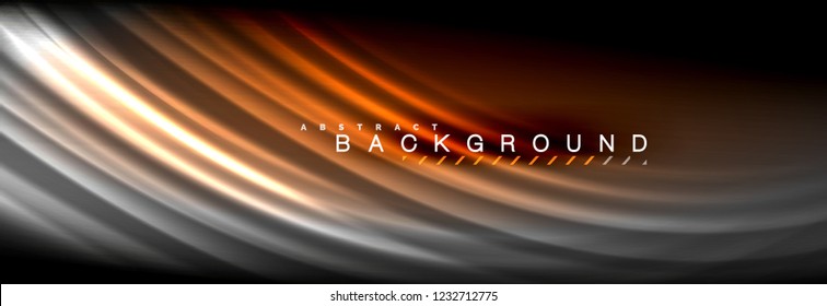 Líneas de onda de fluido brillantes neón, concepto de luz espacial mágica, diseño de fondo abstracto de fondo de fondo de fondo, ilustración vectorial