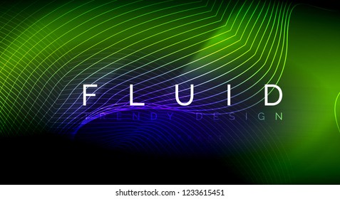 Líneas de onda de fluido brillantes neón, concepto de luz de espacio mágico, diseño de fondo abstracto de fondo de fondo, ilustración de textura vectorial ripple