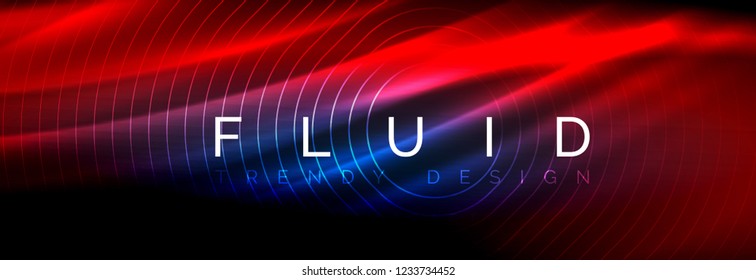 Neon glowing fluid wave lines, magic energy space light concept, abstract background wallpaper design, vector illustration