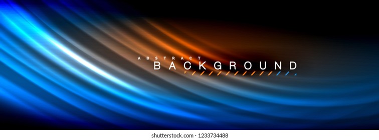 Neon glowing fluid wave lines, magic energy space light concept, abstract background wallpaper design, vector illustration