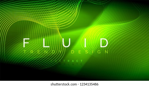 Neon glowing fluid wave lines, magic energy space light concept, abstract background wallpaper design, vector ripple texture illustration