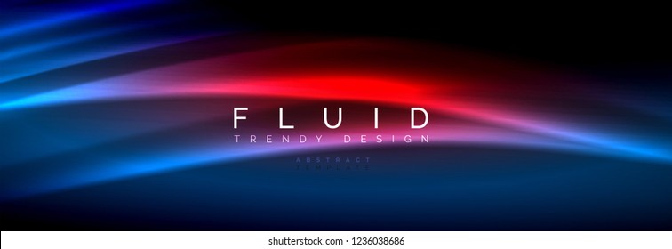 Líneas de onda de fluido brillantes neón, concepto de luz espacial mágica, diseño de fondo abstracto de fondo de fondo de fondo, ilustración vectorial