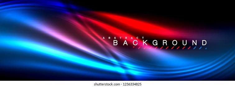 Líneas de onda de fluido brillantes neón, concepto de luz espacial mágica, diseño de fondo abstracto de fondo de fondo de fondo, ilustración vectorial