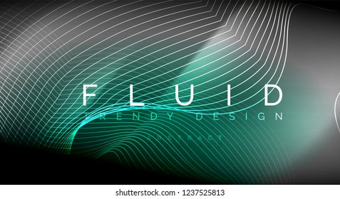 Neon glowing fluid wave lines, magic energy space light concept, abstract background wallpaper design, vector ripple texture illustration
