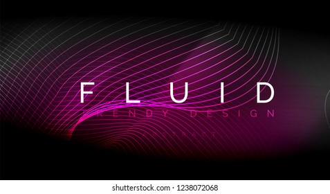 Líneas de onda de fluido brillantes neón, concepto de luz de espacio mágico, diseño de fondo abstracto de fondo de fondo, ilustración de textura vectorial ripple