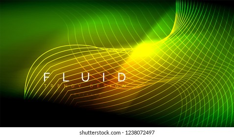 Neon glowing fluid wave lines, magic energy space light concept, abstract background wallpaper design, vector ripple texture illustration