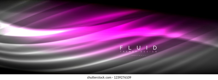 Néon brilhante linhas de onda fluida, conceito de luz espaço de energia mágica, plano de fundo abstrato papel de parede design, ilustração vetorial