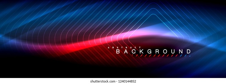 Líneas de onda de fluido brillantes neón, concepto de luz espacial mágica, diseño de fondo abstracto de fondo de fondo de fondo, ilustración vectorial