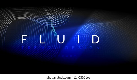 Neon glowing fluid wave lines, magic energy space light concept, abstract background wallpaper design, vector ripple texture illustration