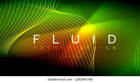Neon glowing fluid wave lines, magic energy space light concept, abstract background wallpaper design, vector ripple texture illustration