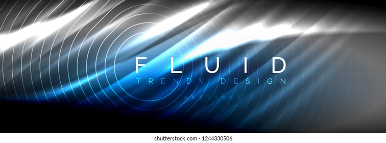 Líneas de onda de fluido brillantes neón, concepto de luz espacial mágica, diseño de fondo abstracto de fondo de fondo de fondo, ilustración vectorial