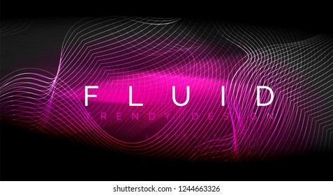 Neon glowing fluid wave lines, magic energy space light concept, abstract background wallpaper design, vector ripple texture illustration