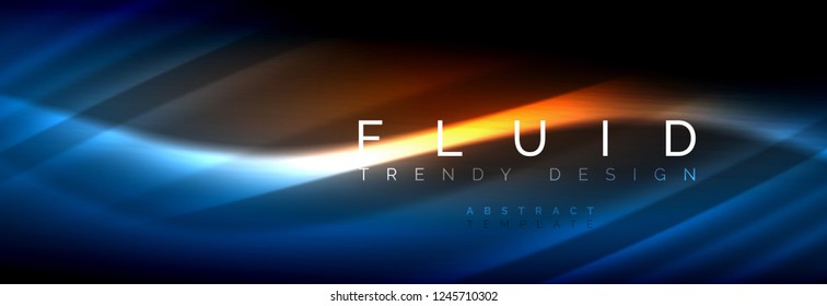 Neon glowing fluid wave lines, magic energy space light concept, abstract background wallpaper design, vector illustration