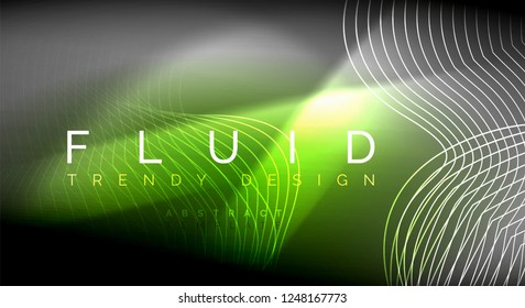 Neon glowing fluid wave lines, magic energy space light concept, abstract background wallpaper design, vector ripple texture illustration