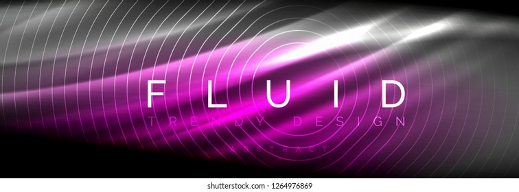 Neon glowing fluid wave lines, magic energy space light concept, abstract background wallpaper design, vector illustration