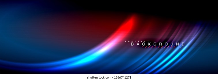 Neon glowing fluid wave lines, magic energy space light concept, abstract background wallpaper design, vector illustration