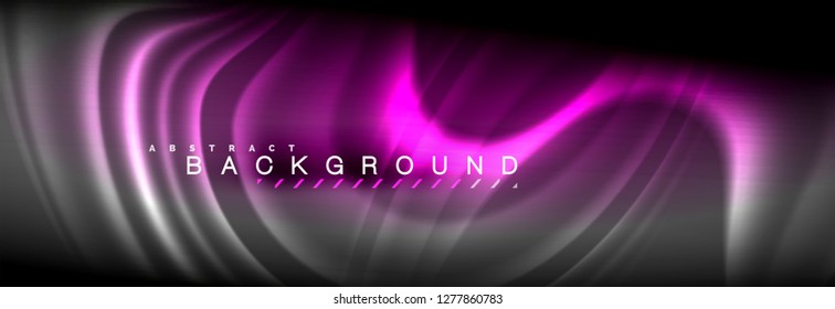 Neon glowing fluid wave lines, magic energy space light concept, abstract background wallpaper design, vector illustration