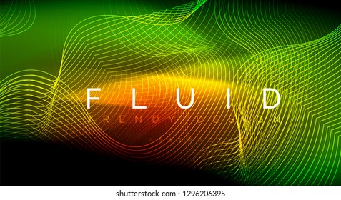 Neon glowing fluid wave lines, magic energy space light concept, abstract background wallpaper design, vector ripple texture illustration